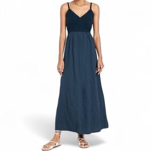 Old Navy Tidewater Blue Size Large Crochet Spaghetti Strap Cotton Maxi Dress